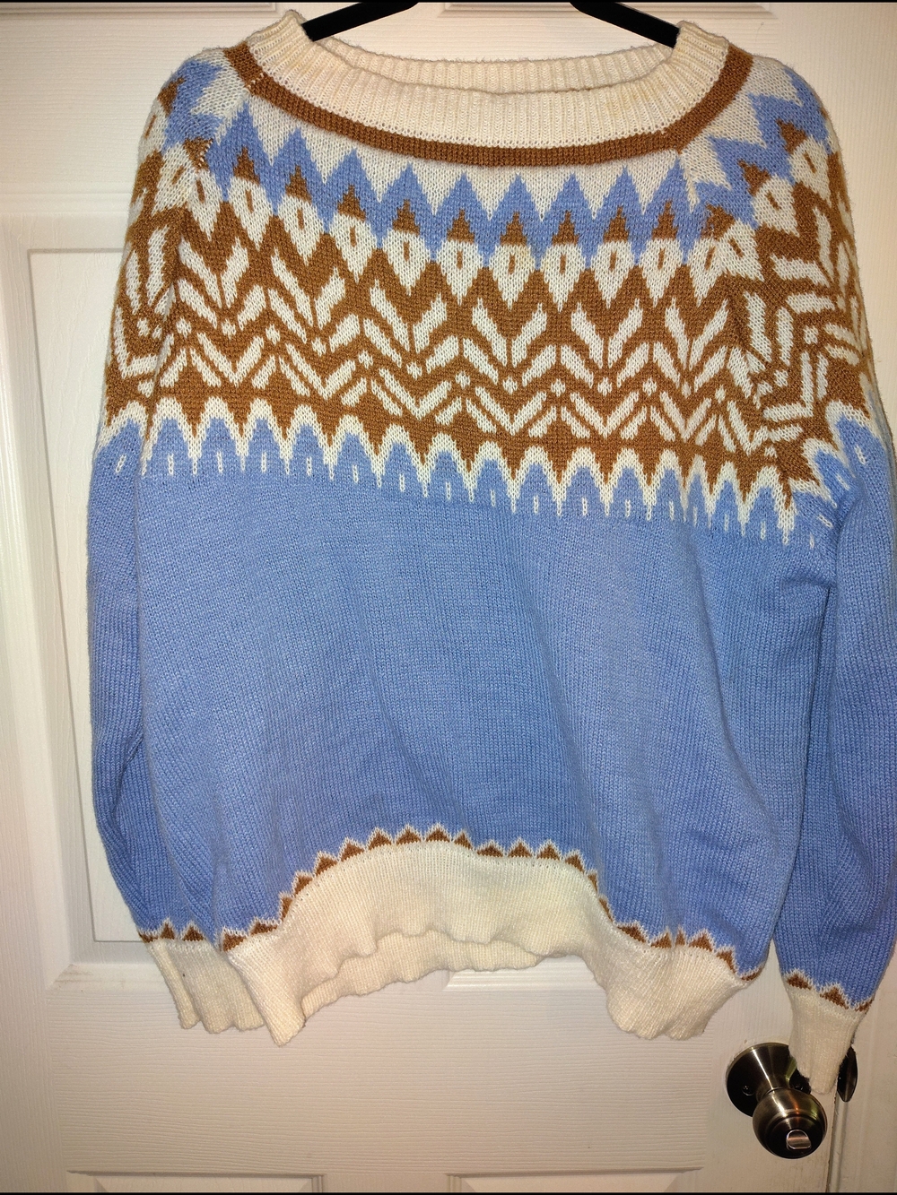Cream, Light Blue & Brown Fair Isle Knit Sweater